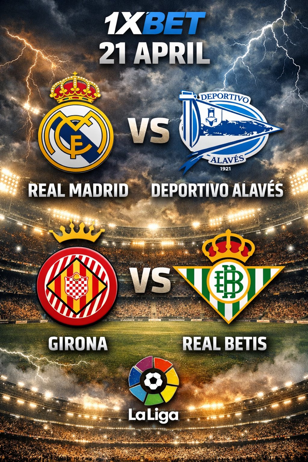 La Liga 21 Avril 2025 : Real Madrid vs Alavés et Girona vs Real Betis — Paris sur 1xBet